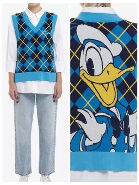 Disney Donald Duck Argyle Sweater Vest Large, X-Large, 2X NWT